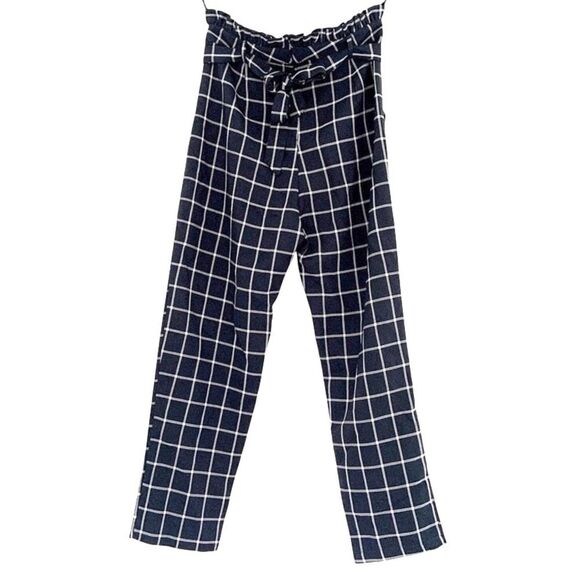 Navy White Plaid Women's Pants Size Small NWOT Old Money Classy - Picture 2 of 10